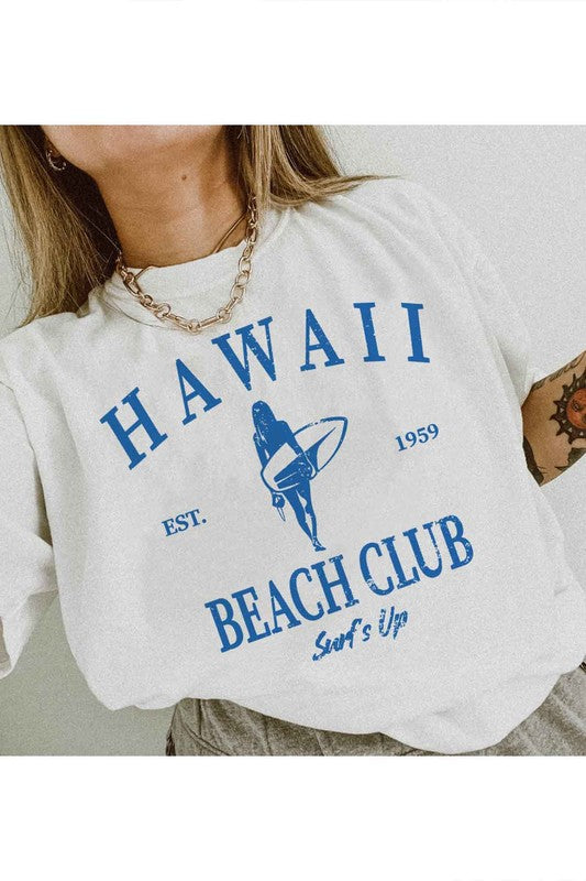 HAWAII BEACH CLUB SURFS UP GRAPHIC TEE-Charmful Clothing Boutique