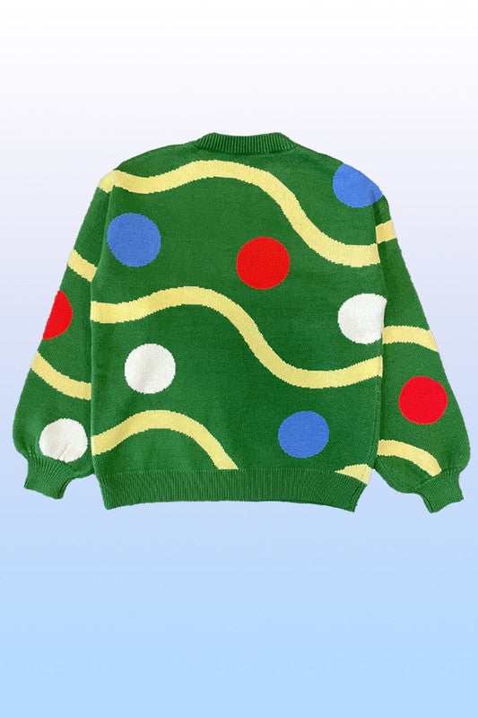 Christmas tree ornament knit sweater-Charmful Clothing Boutique