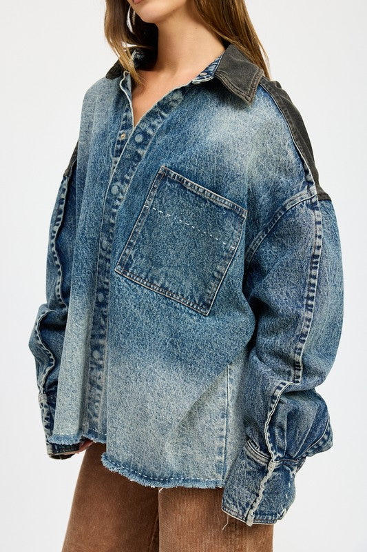 OVERSIZED DENIM JACKET WITH BUTTONS-Charmful Clothing Boutique