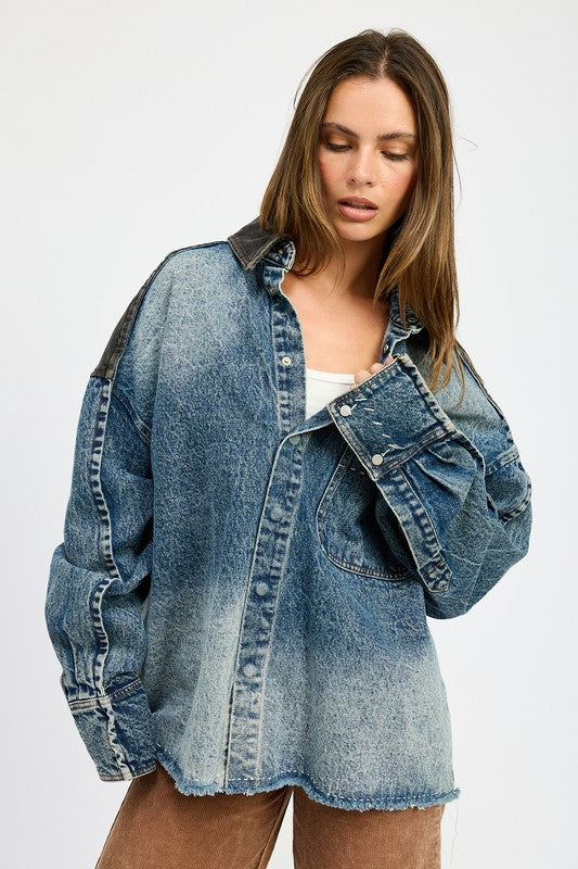 OVERSIZED DENIM JACKET WITH BUTTONS-Charmful Clothing Boutique