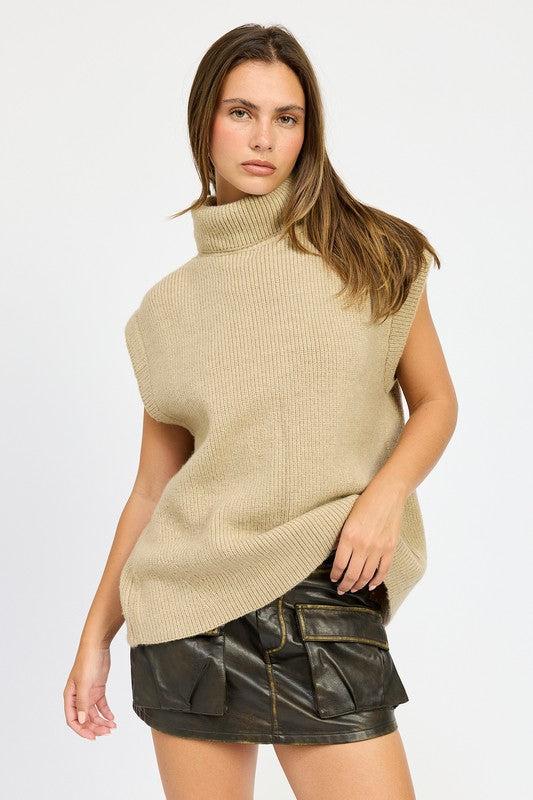 SPLIT BACK TURTLE NECK SWEATER TOP-Charmful Clothing Boutique