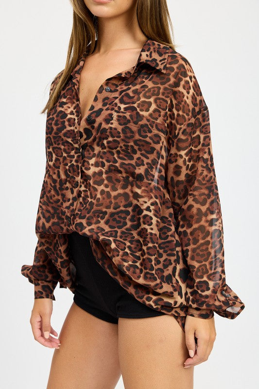 ANIMAL PRINT OVERSIZED SHIRT-Charmful Clothing Boutique