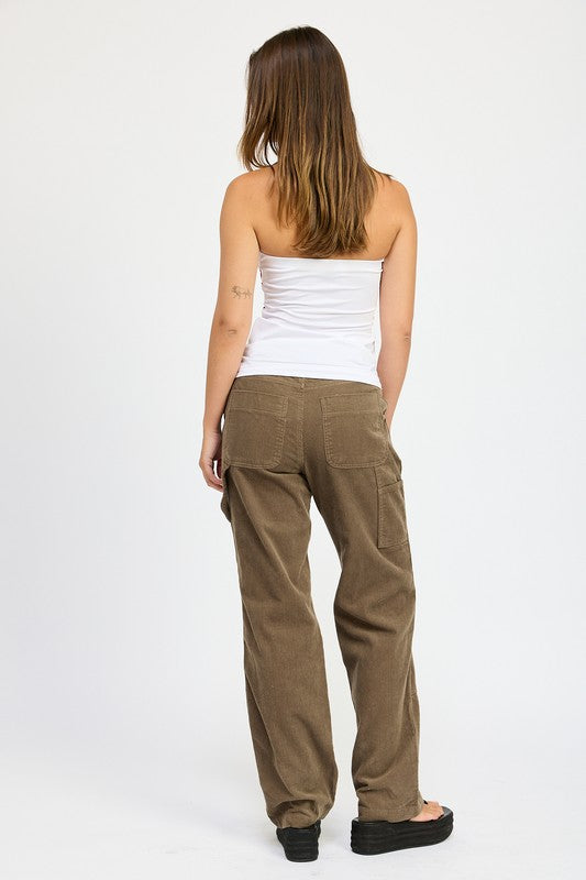 CORDUROY FULL PANTS WITH POCKETS-Charmful Clothing Boutique