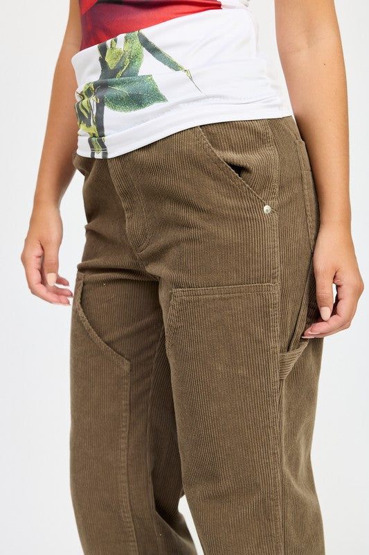 CORDUROY FULL PANTS WITH POCKETS-Charmful Clothing Boutique