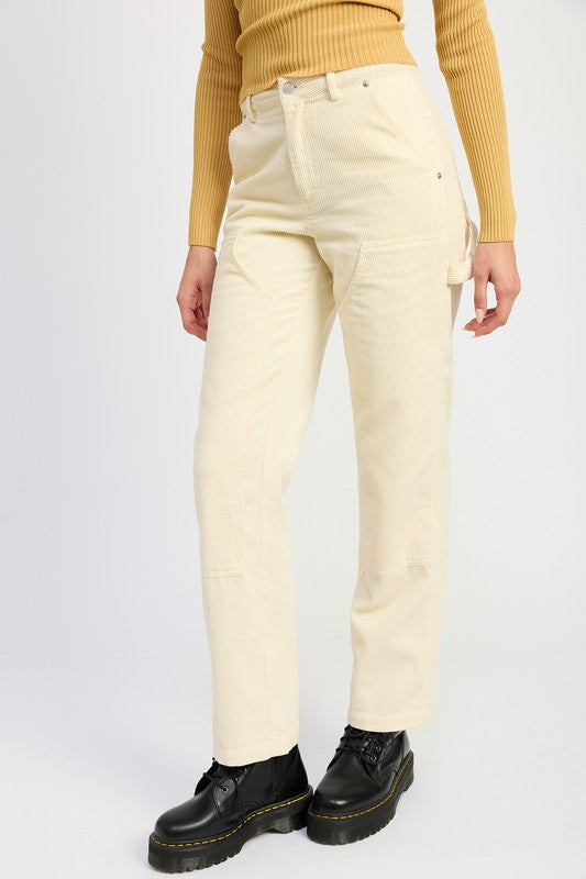 CORDUROY FULL PANTS WITH POCKETS-Charmful Clothing Boutique