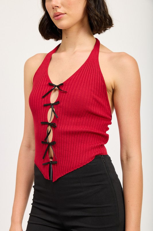 HALTER NECK TO WITH BOW DETAILS-Charmful Clothing Boutique