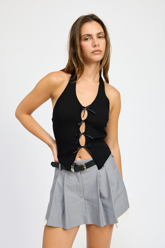 HALTER NECK TO WITH BOW DETAILS-Charmful Clothing Boutique