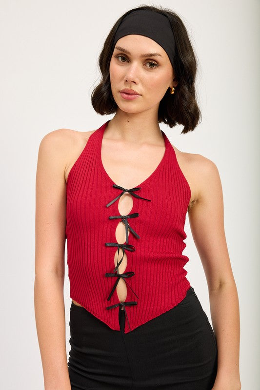 HALTER NECK TO WITH BOW DETAILS-Charmful Clothing Boutique