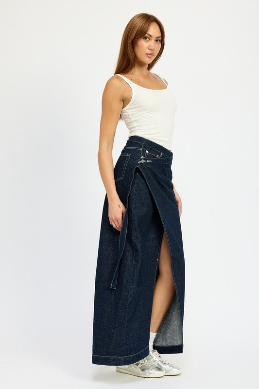 WRAPPED MAXI DENIM SKIRT