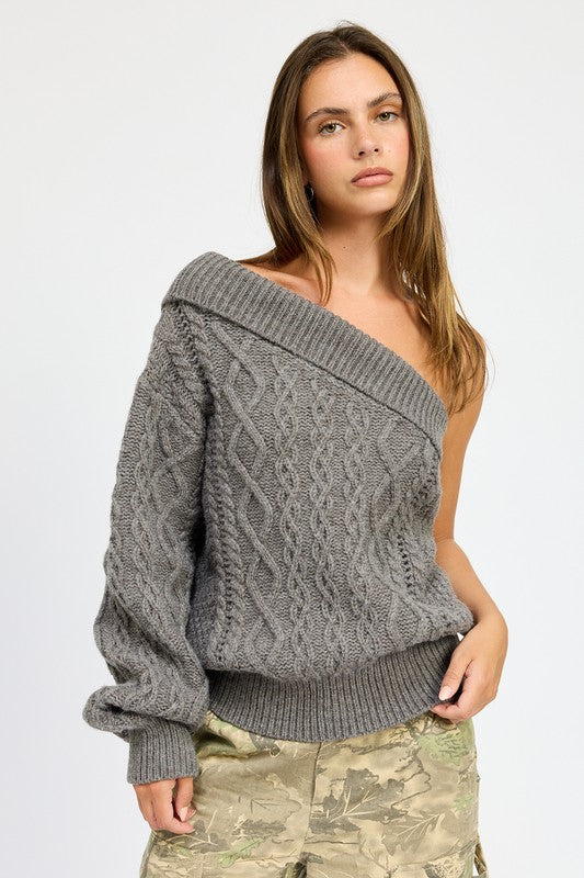 OVERSIZED ONE SHOULDER SWEATER-Charmful Clothing Boutique