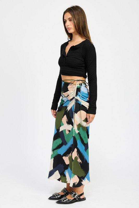 SIDE RUCHED MIDI SKIRT-Charmful Clothing Boutique