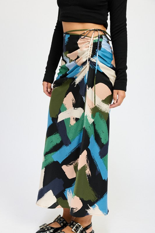 SIDE RUCHED MIDI SKIRT-Charmful Clothing Boutique