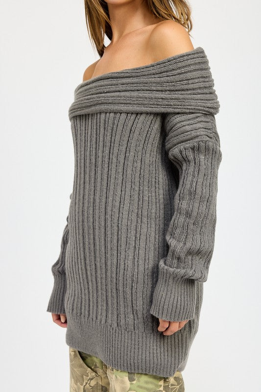 OVERSIZED OFF SHOULDER SWEATER-Charmful Clothing Boutique