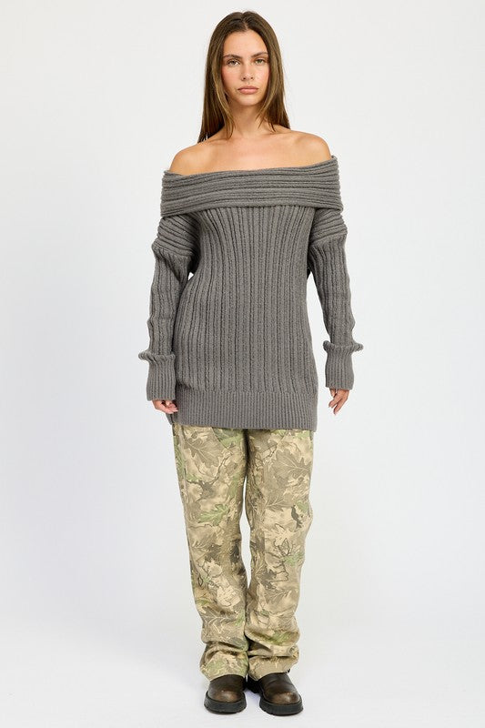 OVERSIZED OFF SHOULDER SWEATER-Charmful Clothing Boutique