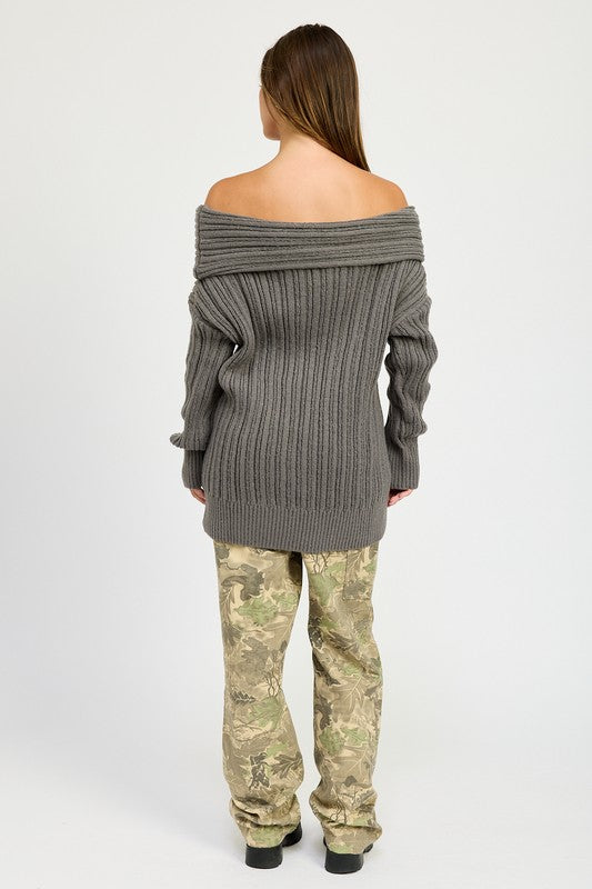 OVERSIZED OFF SHOULDER SWEATER-Charmful Clothing Boutique