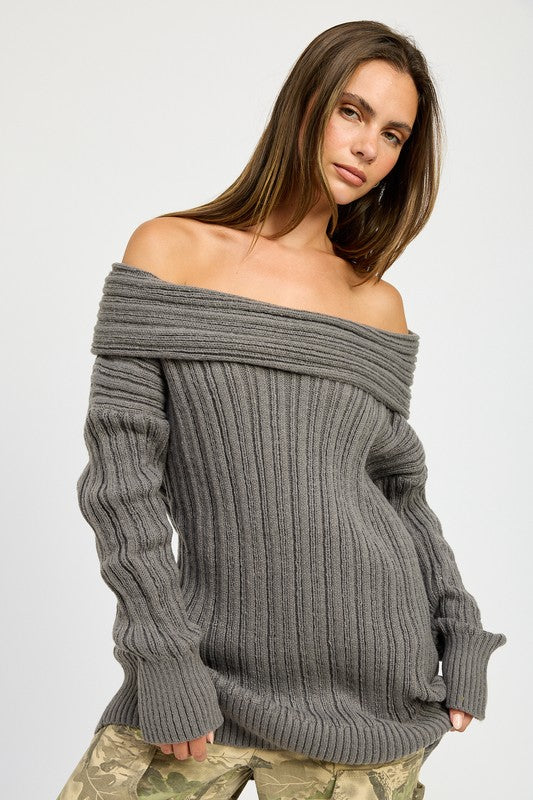 OVERSIZED OFF SHOULDER SWEATER-Charmful Clothing Boutique