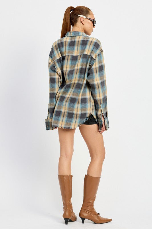 ACID WASH FLANNEL SHIRT-Charmful Clothing Boutique