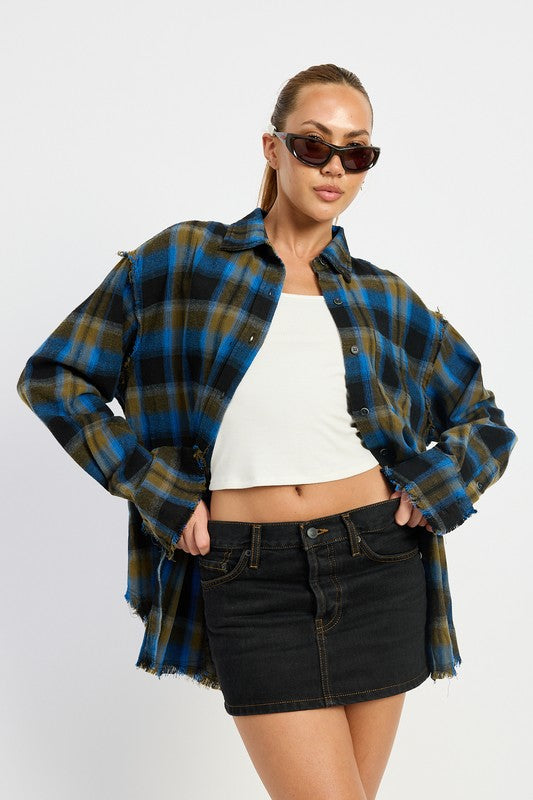 ACID WASH FLANNEL SHIRT-Charmful Clothing Boutique