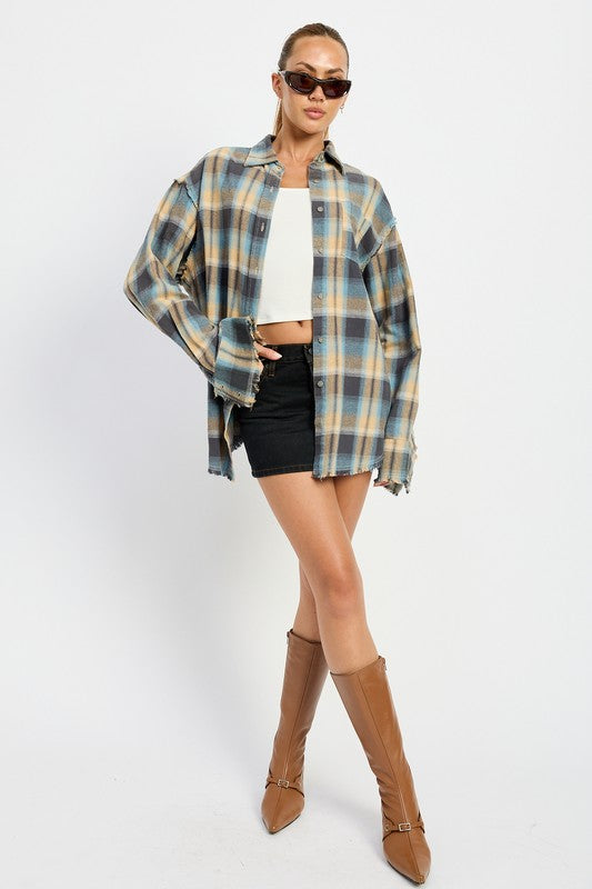 ACID WASH FLANNEL SHIRT-Charmful Clothing Boutique