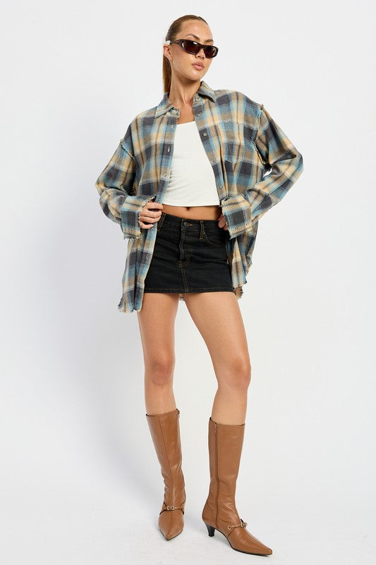 ACID WASH FLANNEL SHIRT-Charmful Clothing Boutique