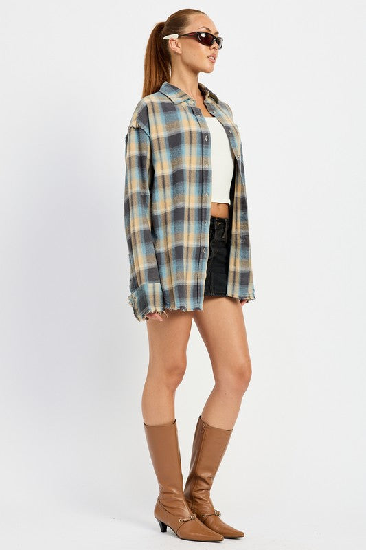 ACID WASH FLANNEL SHIRT-Charmful Clothing Boutique