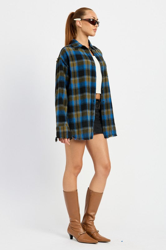 ACID WASH FLANNEL SHIRT-Charmful Clothing Boutique