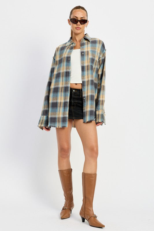 ACID WASH FLANNEL SHIRT-Charmful Clothing Boutique