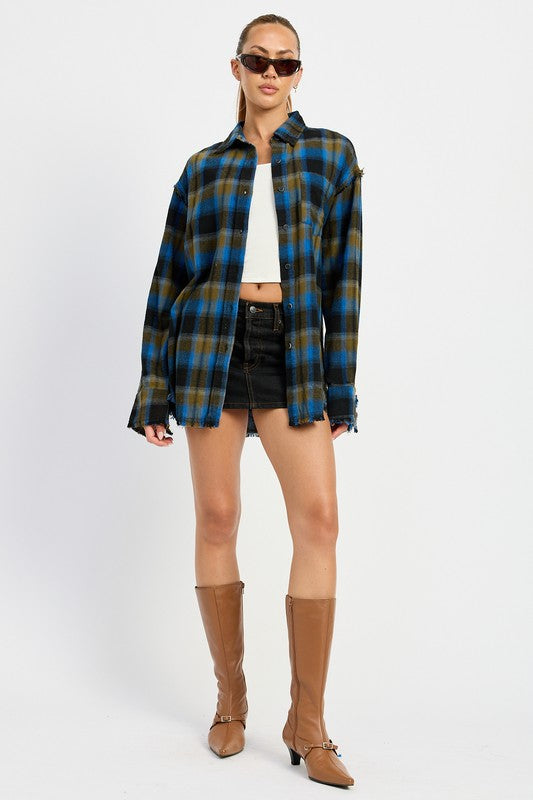 ACID WASH FLANNEL SHIRT-Charmful Clothing Boutique