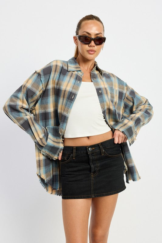 ACID WASH FLANNEL SHIRT-Charmful Clothing Boutique