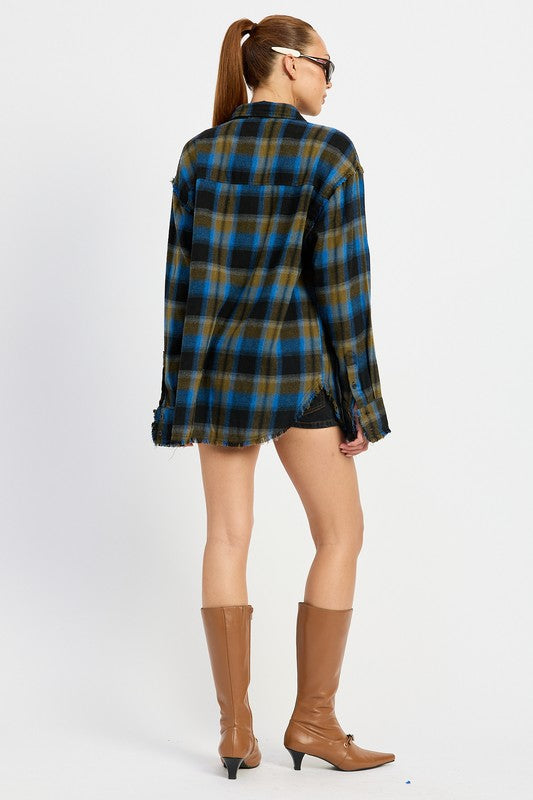 ACID WASH FLANNEL SHIRT-Charmful Clothing Boutique