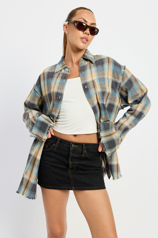 ACID WASH FLANNEL SHIRT-Charmful Clothing Boutique