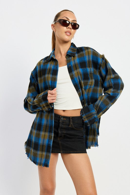 ACID WASH FLANNEL SHIRT-Charmful Clothing Boutique