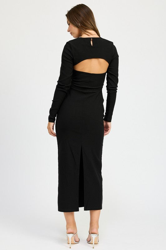 LONG SLEEVE CUTOUT MIDI DRESS-Charmful Clothing Boutique