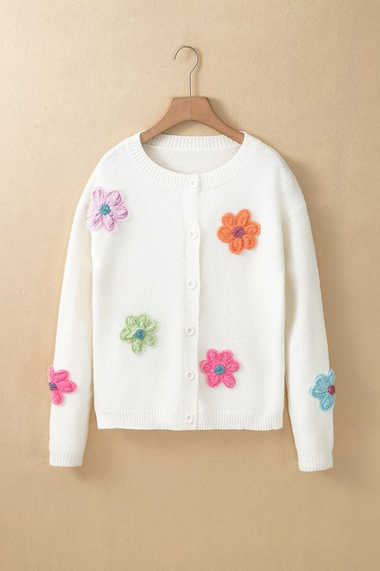 Cute Flower Pattern Button-Up Cardigan-Charmful Clothing Boutique