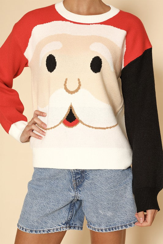 Santa face knit holiday sweater-Charmful Clothing Boutique