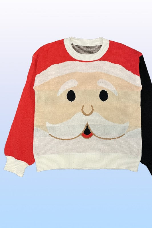 Santa face knit holiday sweater-Charmful Clothing Boutique