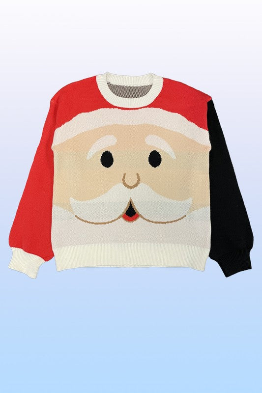 Santa face knit holiday sweater-Charmful Clothing Boutique