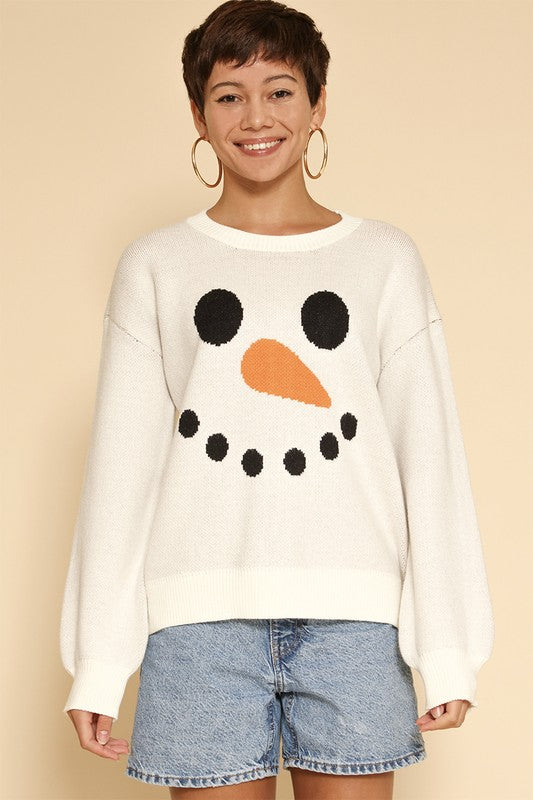 Snowman face knit holiday sweater-Charmful Clothing Boutique