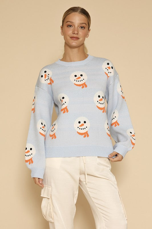 All over snowman holiday knit sweater-Charmful Clothing Boutique