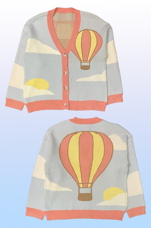 Hot air balloon knit cardigan-Charmful Clothing Boutique