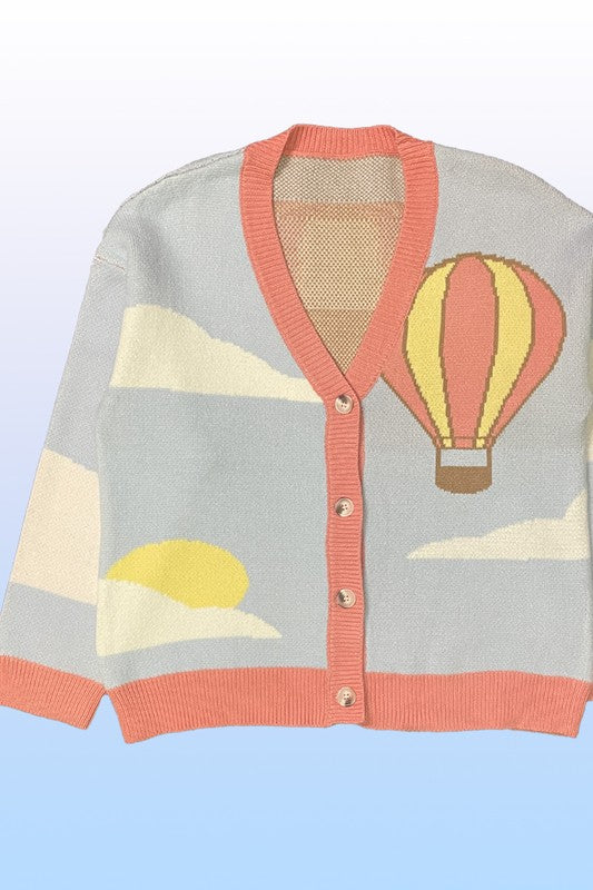 Hot air balloon knit cardigan-Charmful Clothing Boutique