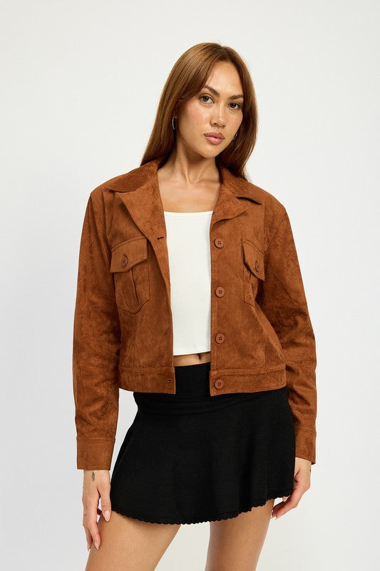 SUDE JACKET WITH POCKETS-Charmful Clothing Boutique