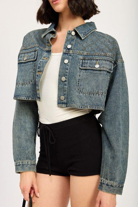 EMBROIDERED DENIM CROP JACKET-Charmful Clothing Boutique