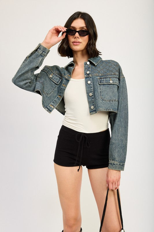 EMBROIDERED DENIM CROP JACKET-Charmful Clothing Boutique