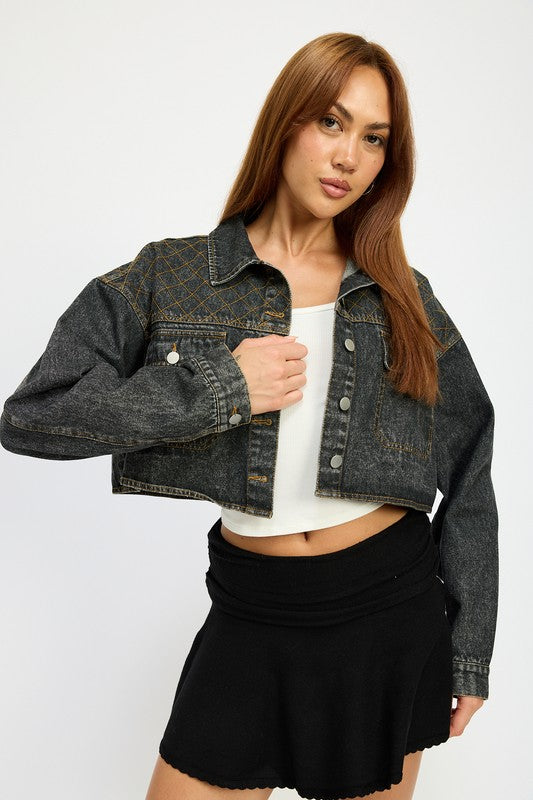 EMBROIDERED DENIM CROP JACKET-Charmful Clothing Boutique