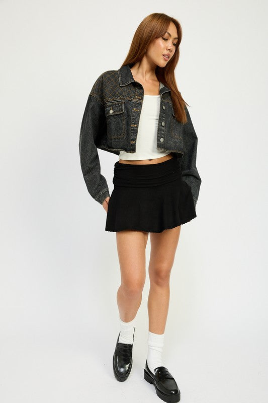 EMBROIDERED DENIM CROP JACKET-Charmful Clothing Boutique