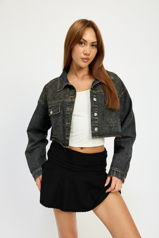 EMBROIDERED DENIM CROP JACKET-Charmful Clothing Boutique