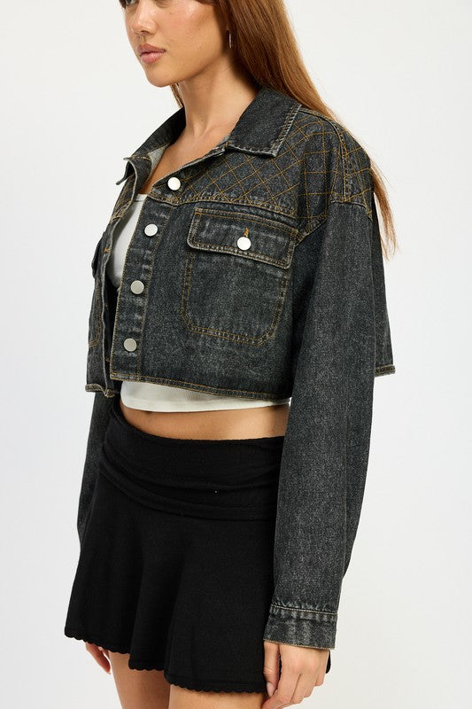 EMBROIDERED DENIM CROP JACKET-Charmful Clothing Boutique