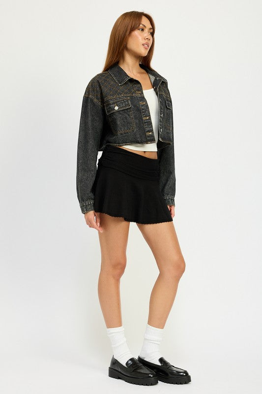 EMBROIDERED DENIM CROP JACKET-Charmful Clothing Boutique