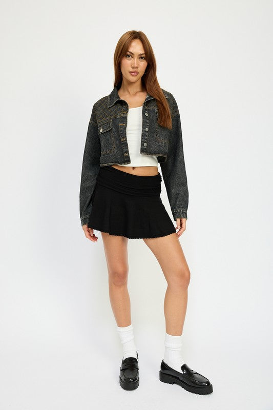 EMBROIDERED DENIM CROP JACKET-Charmful Clothing Boutique